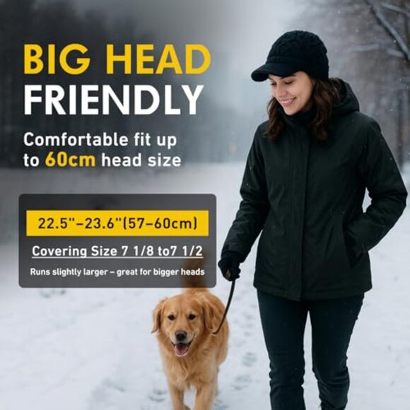 Oversized Wool Blend Visor Beanie Cable Knit Hat for Large Heads main image 8